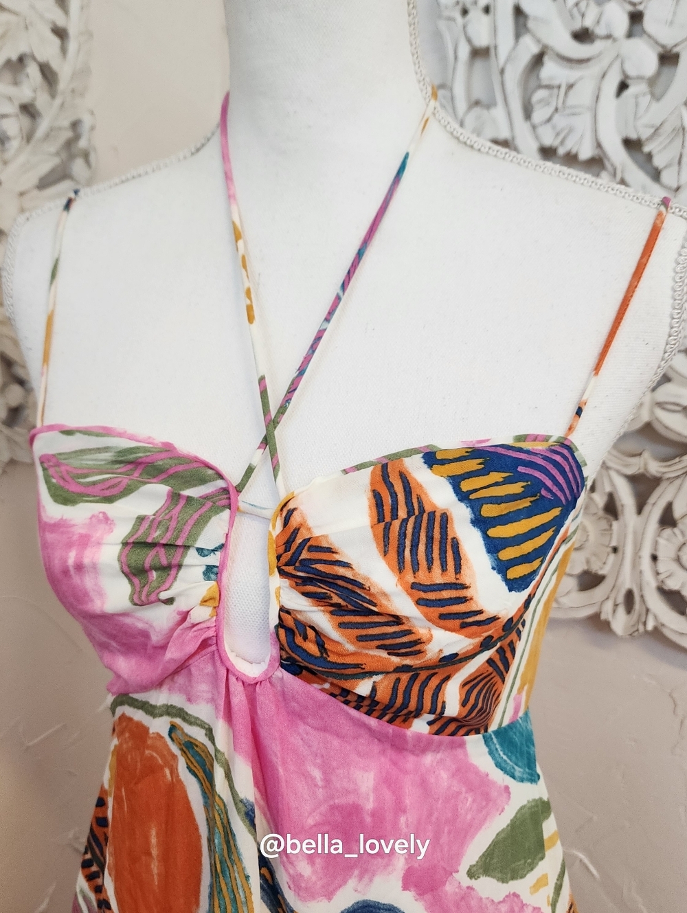 Tropical Boho Floral Spaghetti-Strap Maxi Dress in Pink & Orange - Picture 7 of 10
